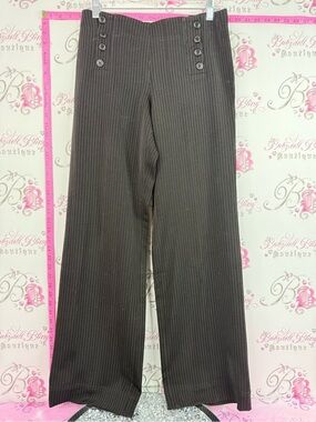 Larry Levine pants black white buttons Pinstripe Wide Leg Pants